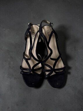 RIALTO Black Fabric Kitten Heels Sandals Size 6